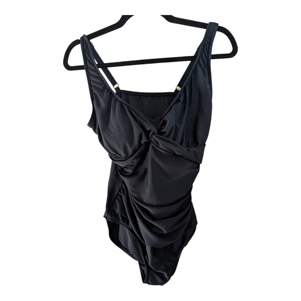 MAXINE Of Hollywood Black Twist Front Size 12 One Piece Ruched Front